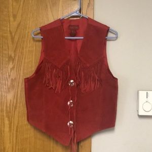 Vintage red leather fringe vest